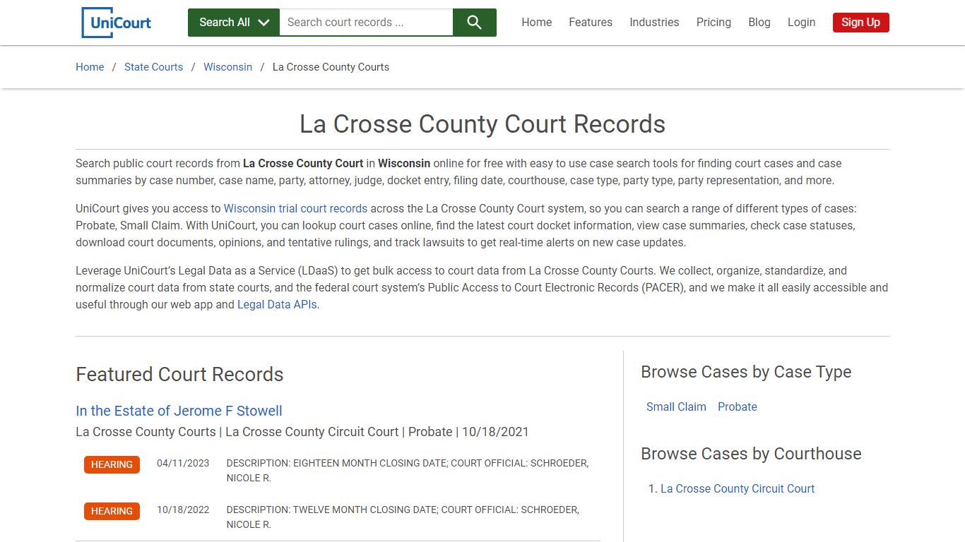 La Crosse County Court Records | Wisconsin | UniCourt